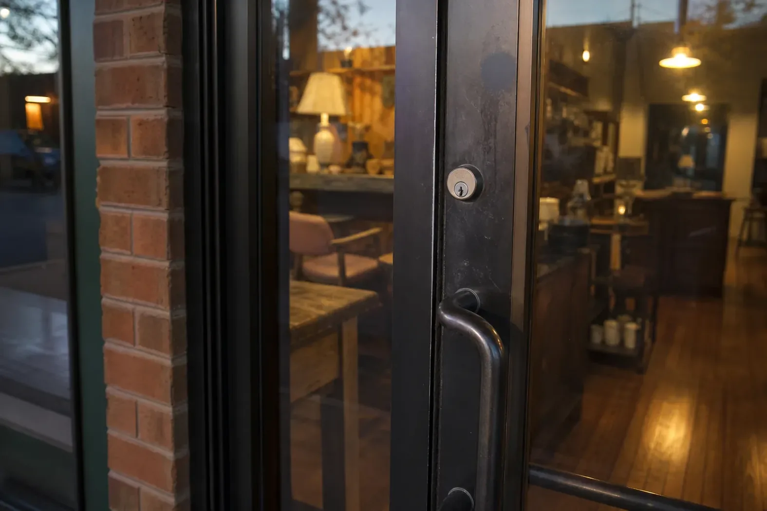 Glass entrance door of a local business