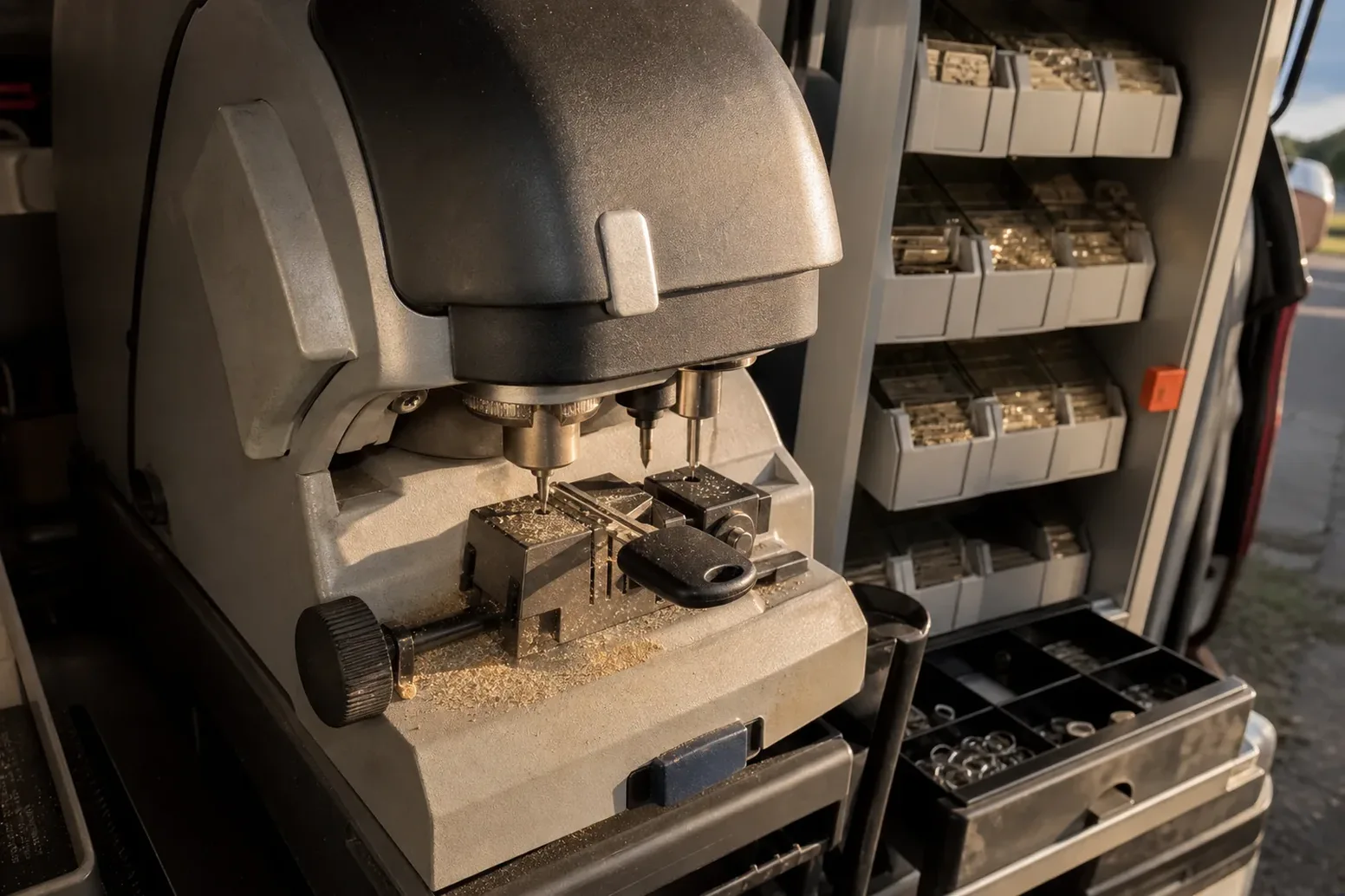 Key cutting machine in the service vehicle in Aurora, IL